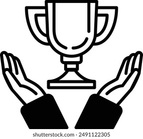 A trophy is being held by two hands, symbolizing victory and achievement. Concept of triumph and success, as the trophy represents the culmination of hard work and dedication