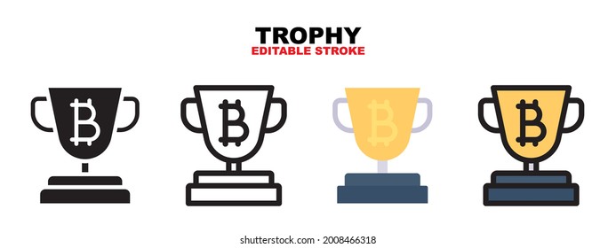 Trophy bitcoin icon with cryptocurrency collection. Icons are designed in full color, outline, flat, glyphs and lines. Perfectly editable strokes and pixels. Can use for web, mobile, ui and more.