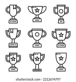 Trophy black outline icon vector