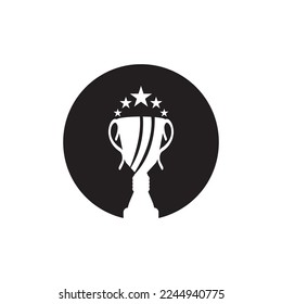Plantilla de vector con logotipo de silueta negra trofeo 