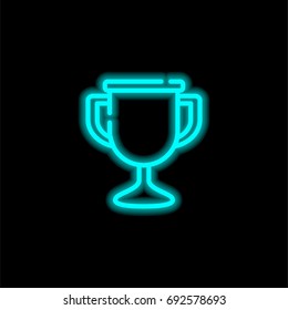Trophy blue glowing neon ui ux icon. Glowing sign logo vector