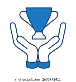 Trophy Blue Line Icon. Award, Success, Achievement, Sport, Competition, Medal, Champion, Winner, Leadership Editable Stroke Vector Illustration.