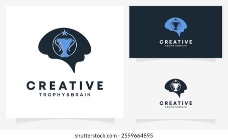 Trophy and Brain Logic logo design ideas. Creative vector illustration based icon template.	