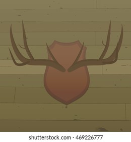 Trophy brown deer antlers on the wall
