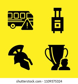 trophy, bus, luggage and helmet vector icon set. Sample icons set for web and graphic design