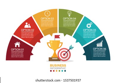 Trophy business infographic background. Goals for business success. Vector illustrations flat design. Business concept can be used for workflow number steps. Template chart for presentation.