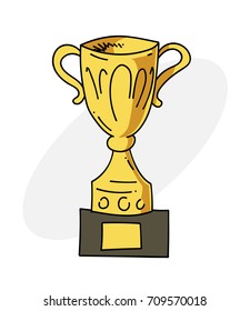 Trophy cartoon hand drawn image. Original colorful artwork, comic childish style drawing.