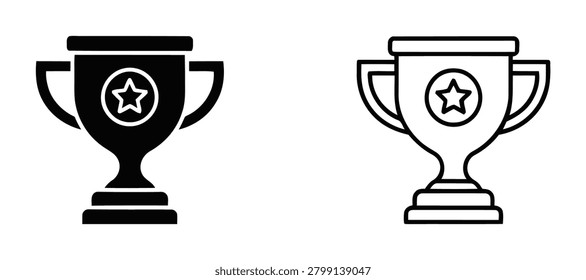 trophy champion cup icon vector. trophy icon in trendy flat style. award winner cup symbol vector, silhouette and line art illustration. 