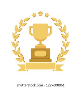 Trophy Champion Cup with Ribbon Icon Vector