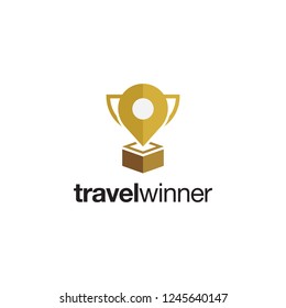 Trophy Champion with Map Pin Location logo Design Inspiration