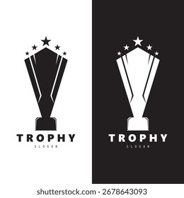 Campeones de trofeo con Ilustración vectorial de diseño de icono de logotipo de inicio, ganador del premio, campeones, torneo.  