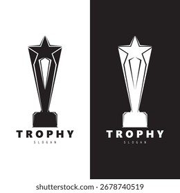 Trophy champions with start logo icon design vector illustration, For Award Winner, champions, tournament.  