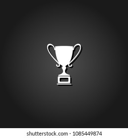 Trophy championship cup icon flat. Simple White pictogram on black background with shadow. Vector illustration symbol