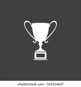 Trophy championship cup icon flat. Vector white illustration isolated on black background. Flat symbol