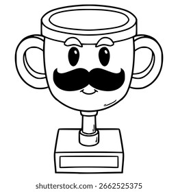 vetor de contorno desenhado à mão de ilustração de caractere de troféu