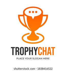 Trophy chat vector logo template. This design use winner symbol. Suitable for conversation.