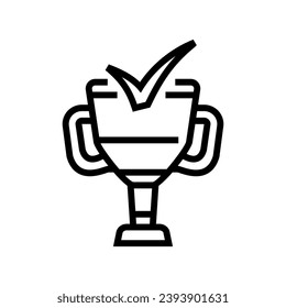 vector de icono de marca de verificación de trofeo de línea. signo de marca de verificación de trofeo. símbolo de contorno aislado ilustración negra