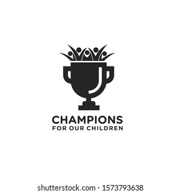 Trophy and children logo design template