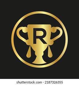 Trophy color doodle logo R  latter speech bubble Employee Appreciation Day. Business development vector template for banner,
card, poster, background.
