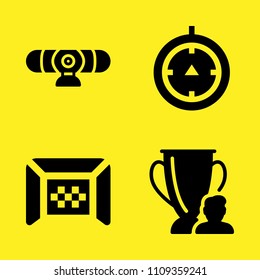 trophy, compass, football and webcam vector icon set. Sample icons set for web and graphic design