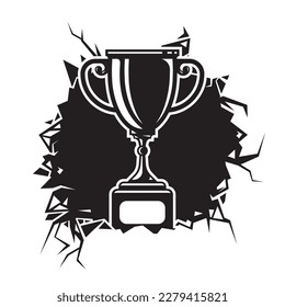 trophy cracked wall. trophy club graphic design logos or icons. vector illustration.
