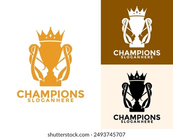 Trophy with Crown logo icon design template flat vector illustration, Award Winner logo design template
