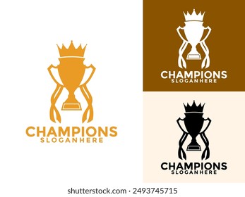 Trophy with Crown logo icon design template flat vector illustration, Award Winner logo design template