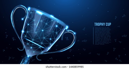 Trophy cup. Abstract image of a champion cup in the form of a starry sky or space, consisting of points, lines, and shapes in the form of stars. Low poly concept. Vector illustration.