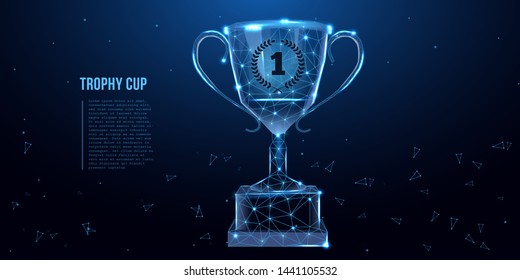 Trophy cup. Abstract image of a champion cup in the form of a starry sky or space, consisting of points, lines, and shapes in the form of stars. Low poly concept. Vector illustration.