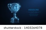Trophy cup. Abstract vector 3d trophy wreath laurel isolated background. Champions award, sport victory, winner prize concept. Competition success, first place, best win symbol. Top one number