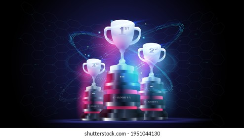 Trophy cup. Abstract vector 3d trophy. Champions award on futuristic background. esports victory concept.