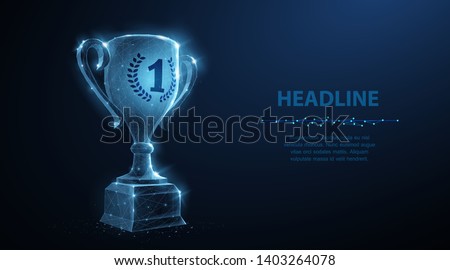 Trophy cup. Abstract vector 3d trophy wreath laurel isolated background. Champions award, sport victory, winner prize concept. Competition success, first place, best win symbol. Top one number