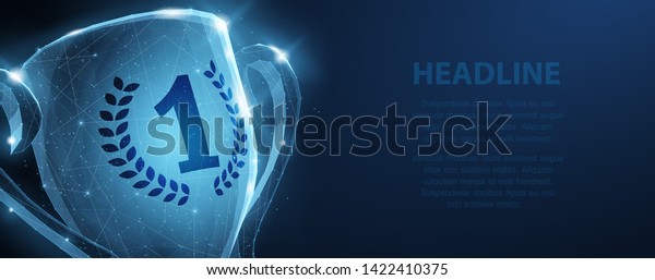 Trophy cup. Abstract vector 3d trophy wreath\
laurel isolated background. Champions award, sport victory, winner\
prize concept. Competition success, first place, best win symbol.\
Top one number