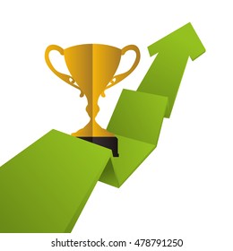 trophy cup arrow infographic ribbon gold winner competition success icon. Flat and Isolated design. Vector illustration