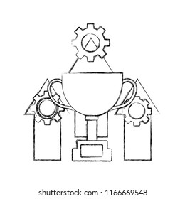 trophy cup with arrows up and gear machine