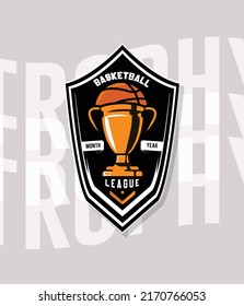 trophy cup award with basketball competition hand draw vector