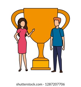 trophy cup award with business couple