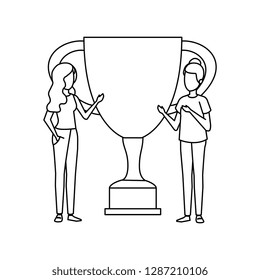 trophy cup award with business girls