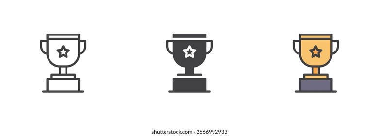 Trophy cup award different style icon set. Line, glyph and filled outline colorful version, outline and filled vector sign. Symbol, logo illustration. Vector graphics.