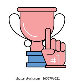 trophy cup award with number one glove vector illustration design