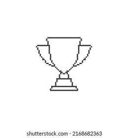 Trophy, cup award. Pixel art line icon vector illustration