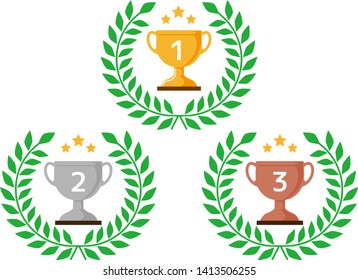 Trophy cup, award, vector icon in flat style.champion bronze trophy .gold trophy. silver trophy.