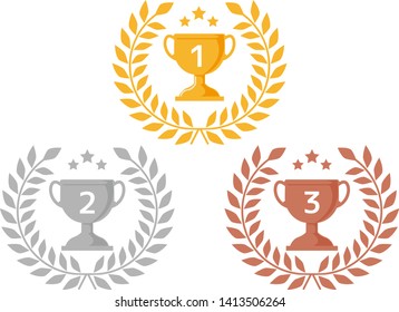 Trophy cup, award, vector icon in flat style.champion bronze trophy .gold trophy. silver trophy.