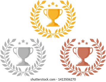 Trophy cup, award, vector icon in flat style.champion bronze trophy .gold trophy. silver trophy.