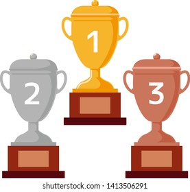 Trophy cup, award, vector icon in flat style.champion bronze trophy .gold trophy. silver trophy.