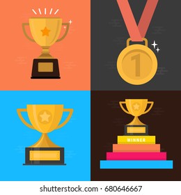 Trophy cup, award, vector icon in flat style