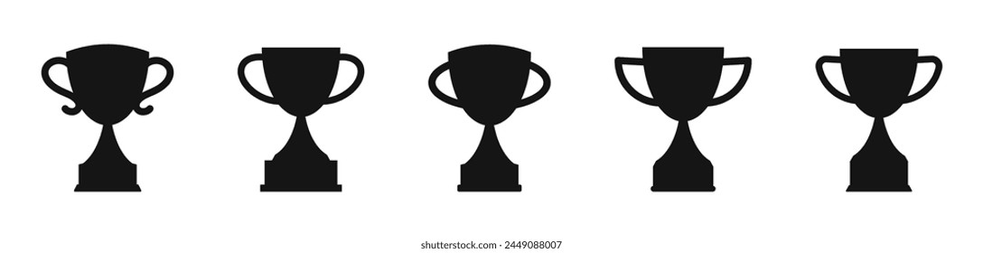 Trophy cup, award, vector icons. Trophy with the name plate of the winner flat vector icons. Champions cup trophy flat vector. Champion cup winner trophy award.