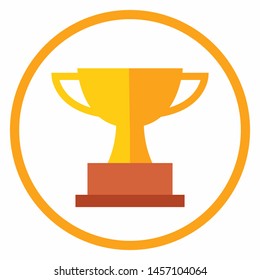 Trophy Cup Badge Flat Colors Design Icon - Winner. Ranking. Record. Award Reward Podium. Leaf Crown