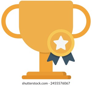 Icono plano de la taza del trofeo y de la insignia aislado sobre fondo blanco
