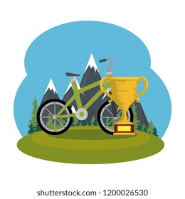 trophy cup with bicycle in the camp